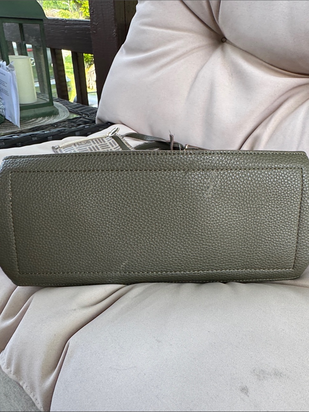 Anne Klein Olive Green Pebbled Tote with Monogram Panels - Picture 4 of 4